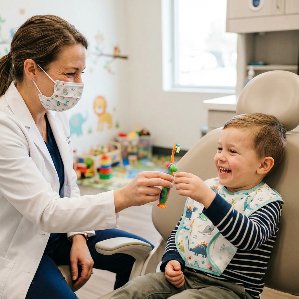 Happy child at first dental visit